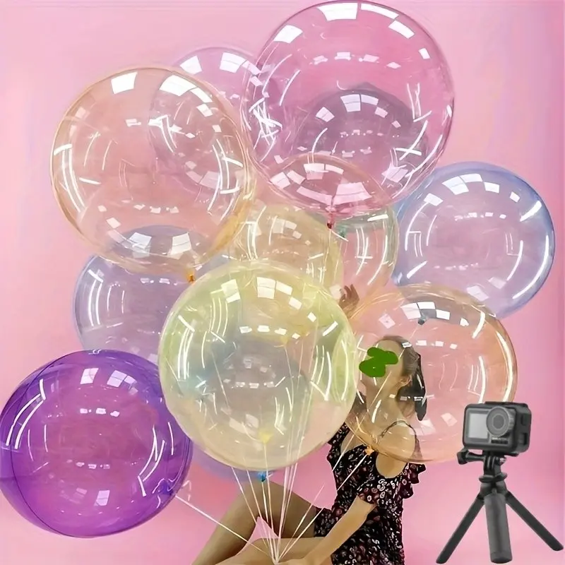 5 18 inch transparent bubble balloons with 1 roll of ribbon, Clear balloons, stretchable giant transparent bubble balloons, suitable for Photo, birthday parties, wedding decorations, Party Balloons Decorations
