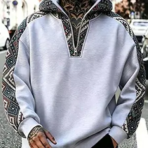 Men’s fashion sweatshirt, regular fit, half-zip design, ethnic-style design, suitable for outdoor wear
