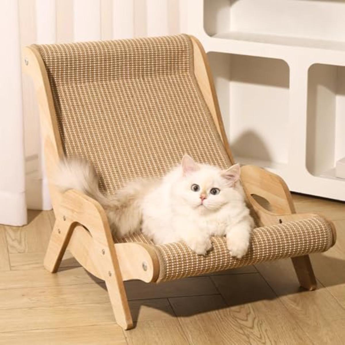 2-In-1 Cat Scratch Bed - Durable Natural Sisal Rope Beach Chair, Natural Sisal Scratching Board, Space-Saving Modern Indoor Pet Furniture for Cats