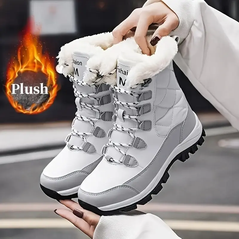 Women's Chunky Platform Furboots - Stylish High-Top Fashion Outdoors Shoes with Warm Fur Lining, Water-Resistant Slip-Resistant PU Rubber Sole, Synthetic Insulated Footwear