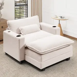 Oversized Lounge Chair & Ottoman Set - 40" Cloud Corduroy Accent Armchair with USB/Cup Holder for Modern Living/Bedroom
