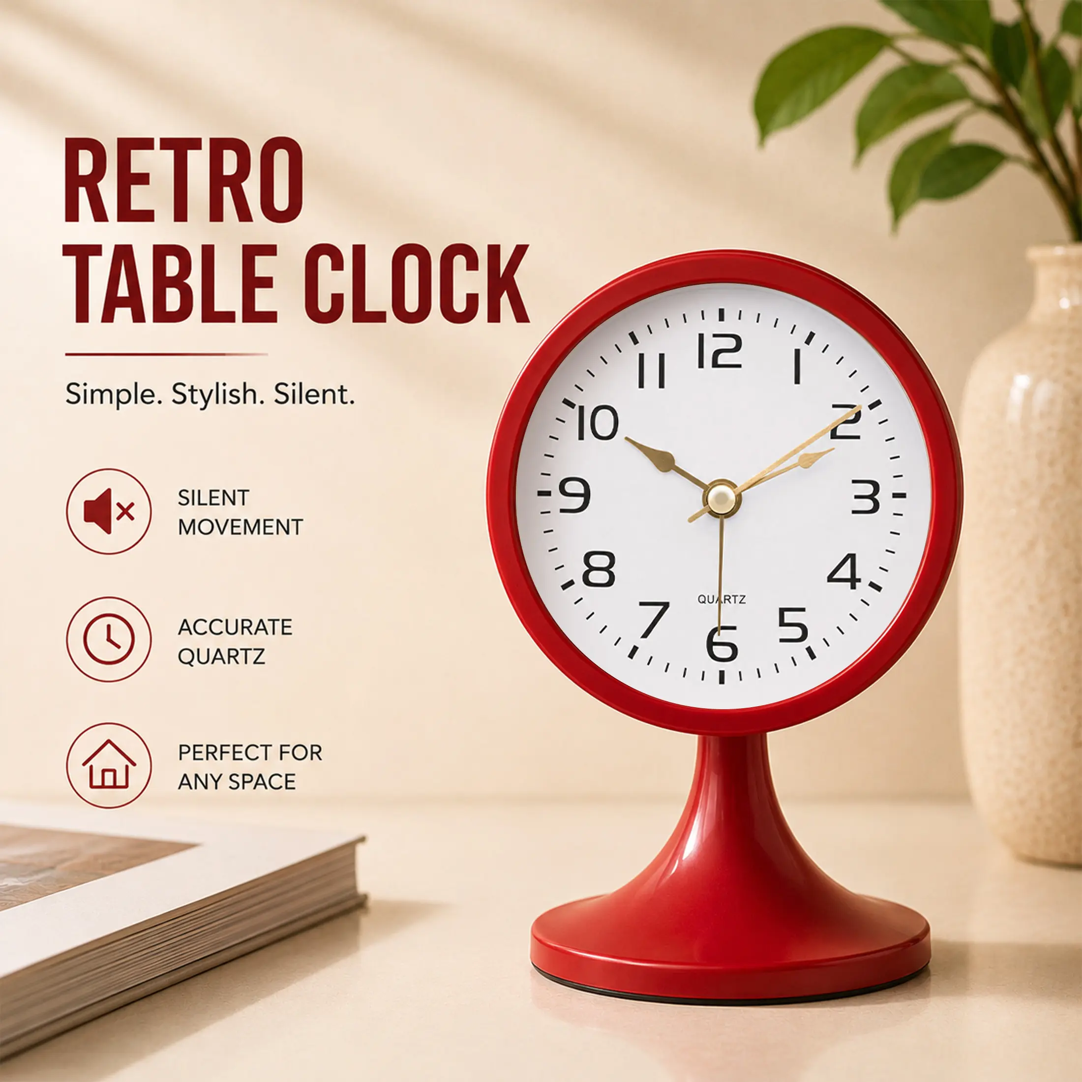 TIMESS Creative Minimalist Analog Alarm Clock, Fashionable Silent Clock with Night Light, Modern Home Decor for Bedroom Living Room Office Desk backtoschool