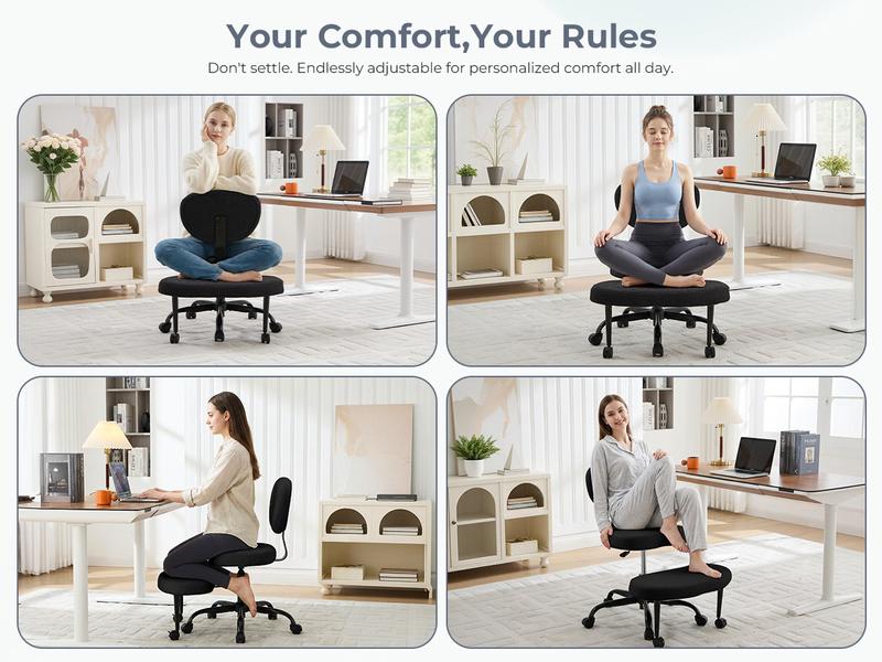 [Stock Up] EBELLO Ergonomic Cross Legged Swivel Chair - Adjustable Height, Teddy Fabric, Back Support, Versatile for Home & Office Use