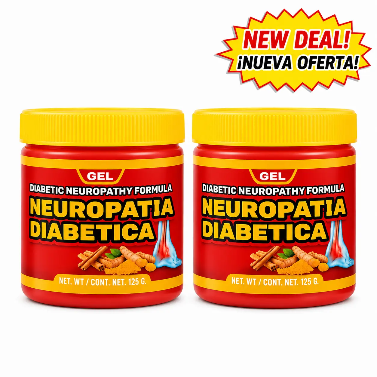 Diabetic Neuropathy Relief Gel, Soothing Therapeutic Massage Formula for Adults, Natural Treatment, 2 Pack (125g x2), Cromium Picolinate, Naturally Derived