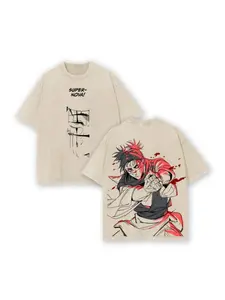 Men's washed street style brand T-shirt | Supernova anime character pattern and text design, casual wear suitable for daily outings and urban adventures, front and back printing, retro heavy T-shirt, perfect gift, loose version