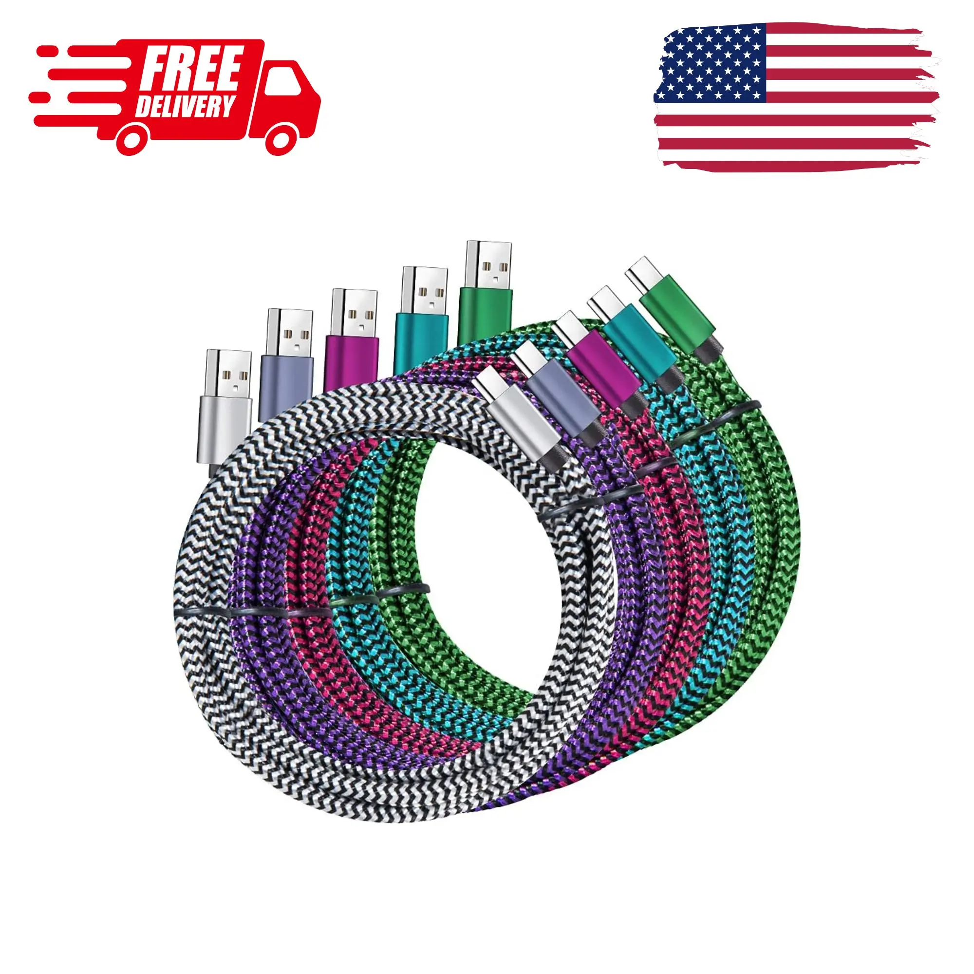 USB Type c Cable, 5 Pack (6FT) Nylon Braided USB C Cables 3A Fast