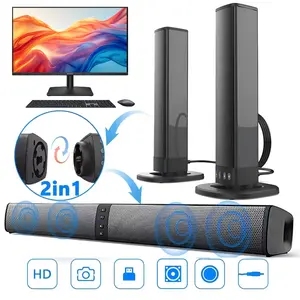 Separable All-in-One Home Theater Sound Bar, Surround Sound System TV Soundbar with 4pcs 5W Magnetic Speakers and 1pc Echo Tube, Supports Wireless, AUX Connection for PC/Gaming/Projectors, TWS, Black