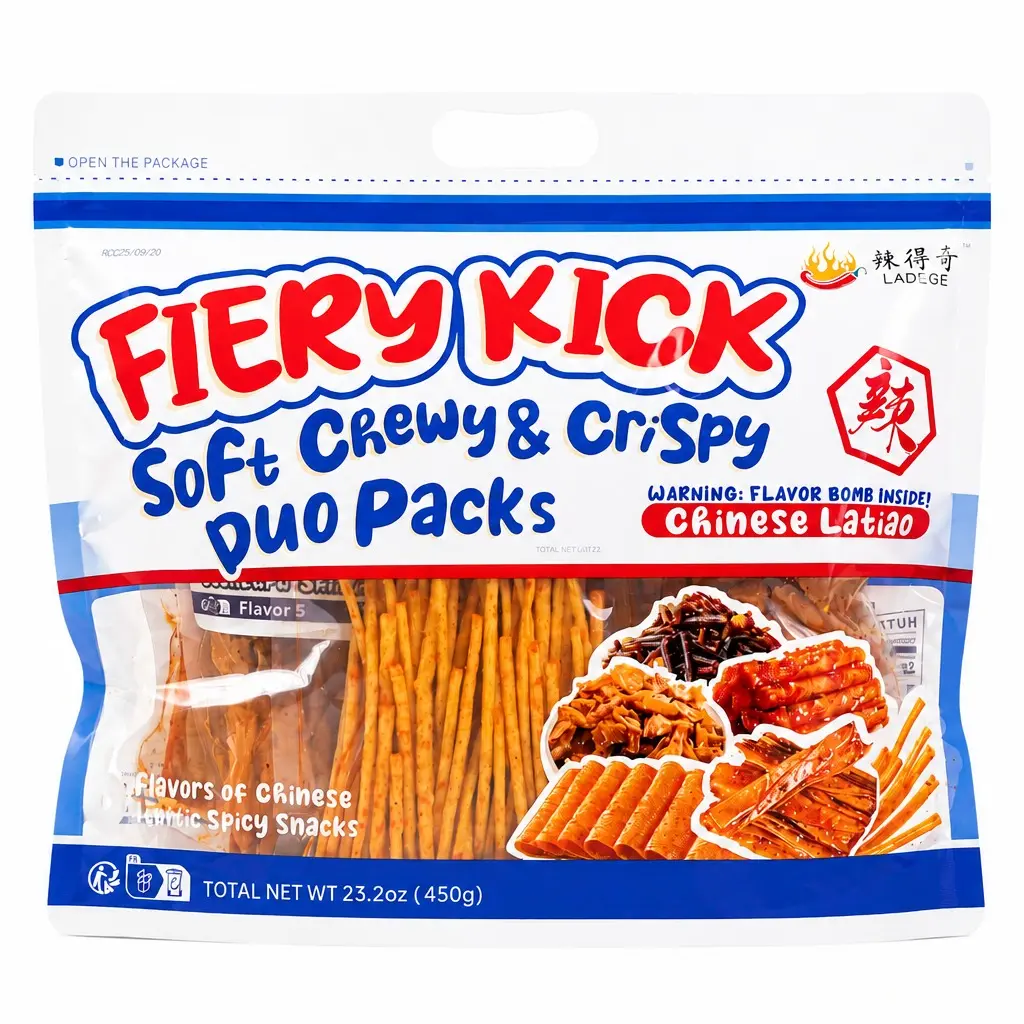 LADEGE Chinese Spicy Latiao Snack Family Party Pack 6 Bags 450g Authentic Chinese Spicy Strips