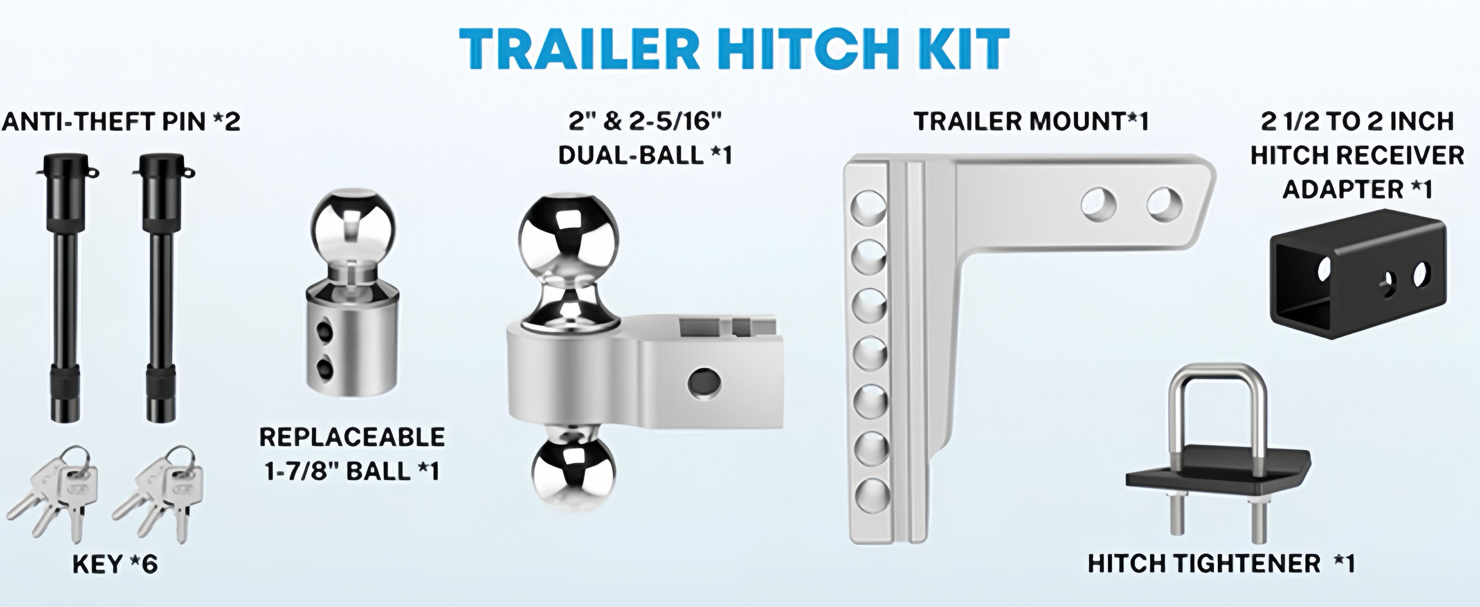 6"Drop Adjustable Trailer Hitch Kit Fit 2" & 2.5" Receiver, Drop Hitch with 3 Ball 1-7/8", 2", 2-5/16", 12500 LBS GTW Heavy Duty Tow Hitch with Anti-Theft Lock Pins Mounted Lawn Ripper Plow Multi-Purpose Tri Mount