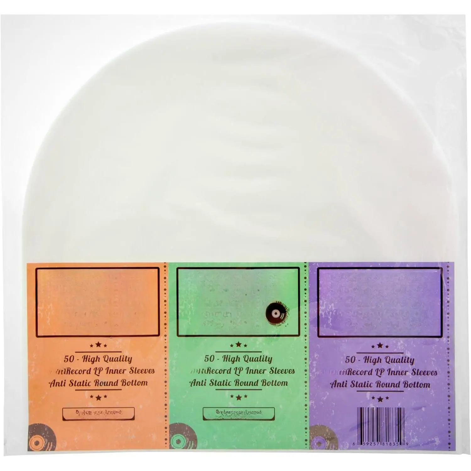 50-Pack 12" Vinyl Record Inner Sleeves - Thick Synthetic Round Bottom, Acid-Free Plastic, Anti-Static, Perfect Fit for 12" Record Archival Storage