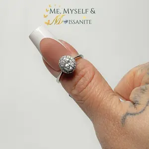 Moissanite Oval Solitaire Halo Ring size 6- Sterling Silver 1.6 Carat