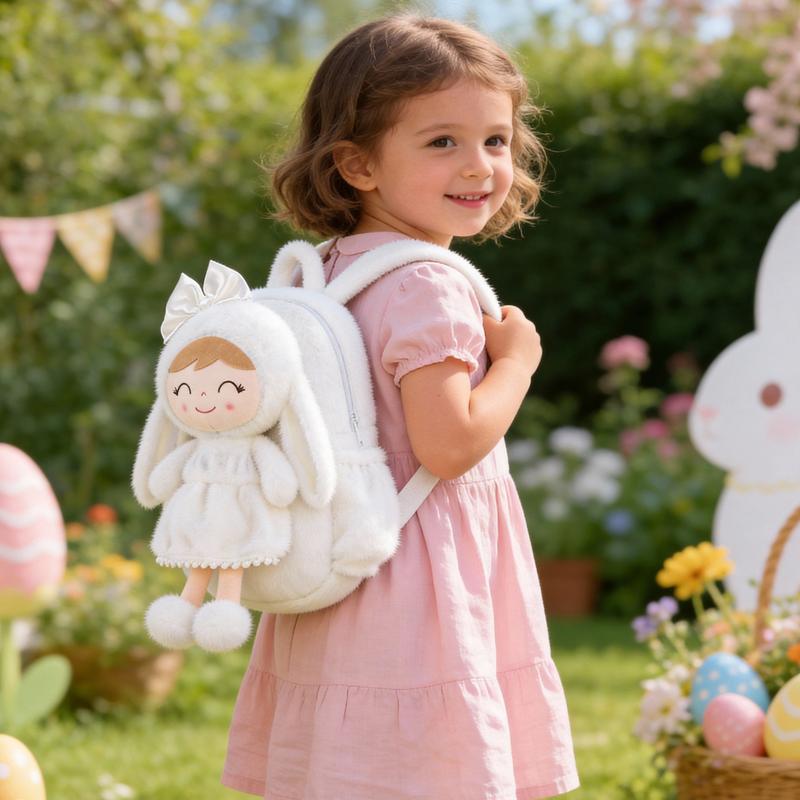 Gloveleya Easter Bunny Backpack for Toddlers - 11" Plush Doll Backpack with Detachable Rabbit Toy, Soft Stuffed Animal Bag for Girls 2-6 Years Old, Ideal Easter Basket Stuffer & Birthday Gift