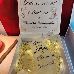 First Comunion Godmother Proposal Gift Box with 16oz Glass and Elegant Packaging for Special Occasions