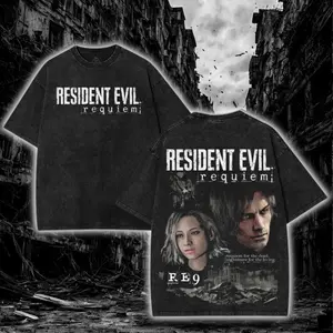 Leon S Kennedy & Grace Ashcroft Resident Evil 9 Requiem Vintage Graphic T-shirt Crewneck Sweatshirt Hoodie Tanktop Streetwear 100% Cotton Oversized RE9 Biohazard Retro Gaming Fan Gift Heavyweight Aesthetic Washed Print Unisex Top