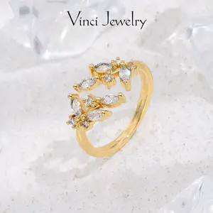 Romantic Leaf Open Ring with Adjustable Design, Sparkling Lab Grown Diamond  and Elegant Style Adjustable Ring Jewelry for Women, Best Gift for Lover, Girls for Party and Daily Wear, Christmas Birthday Valentine's Day Gift