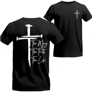 Men's Spring Easter Gift T-Shirt - The Way, The Truth, The Life, Bold Cross Design with Inspirational Scripture, Relaxed Fit Short Sleeve, Classic Cotton, Machine Washable Christian Apparel