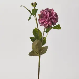 Lavender Purple Silk Dahlia Bloom & Bud Faux Floral Stem Spray - 28"