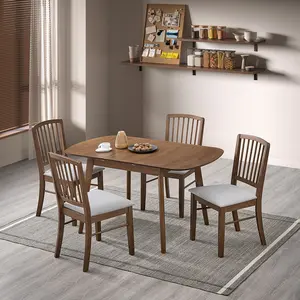 ACTU Extendable Solid Wood Dining Table Set, Walnut Finish