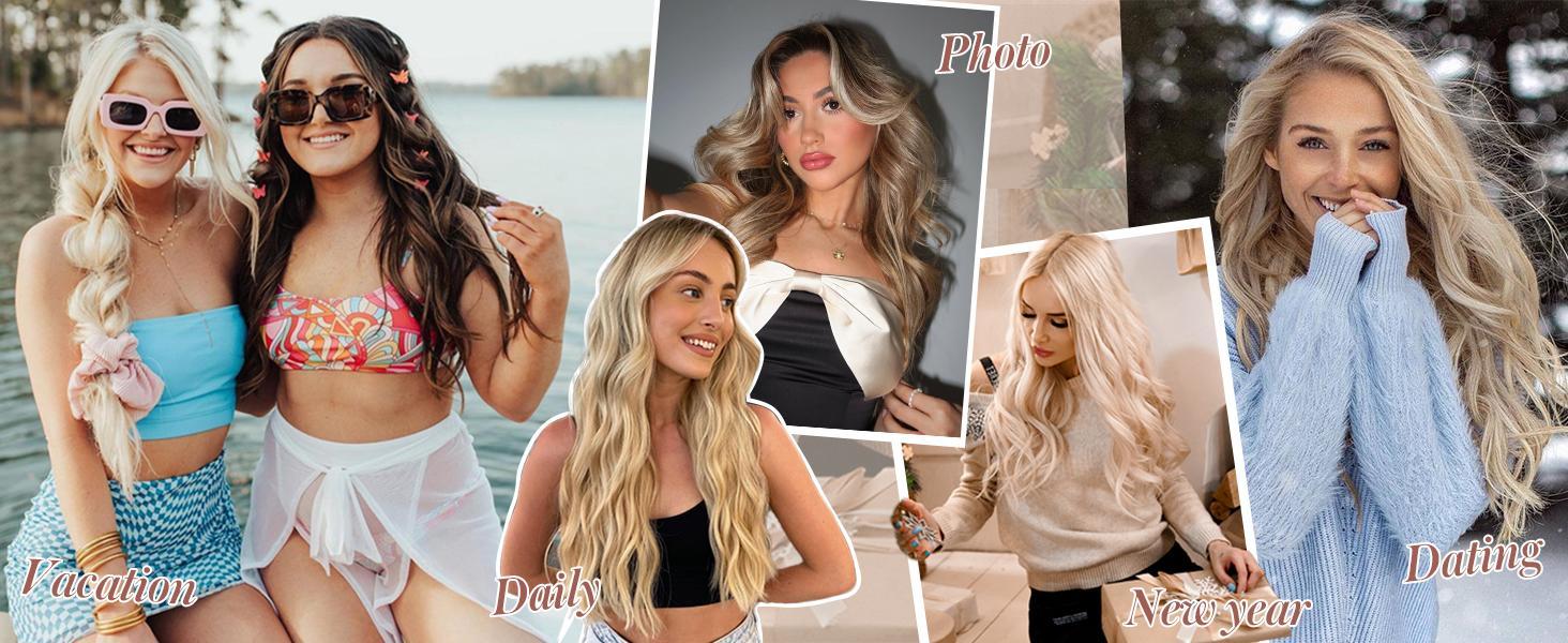 AISI HAIR Invisible Wire Hair Extensions 16 Inch Long Wavy Transparent Wire Adjustable Size 4 Secure Clips for Everyday Wear Natural Look