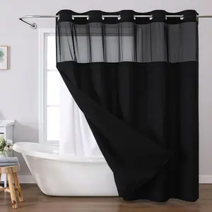 Waterproof Waffle Shower Curtain with Sheer Top | Aesthetic Bathroom Decor Set