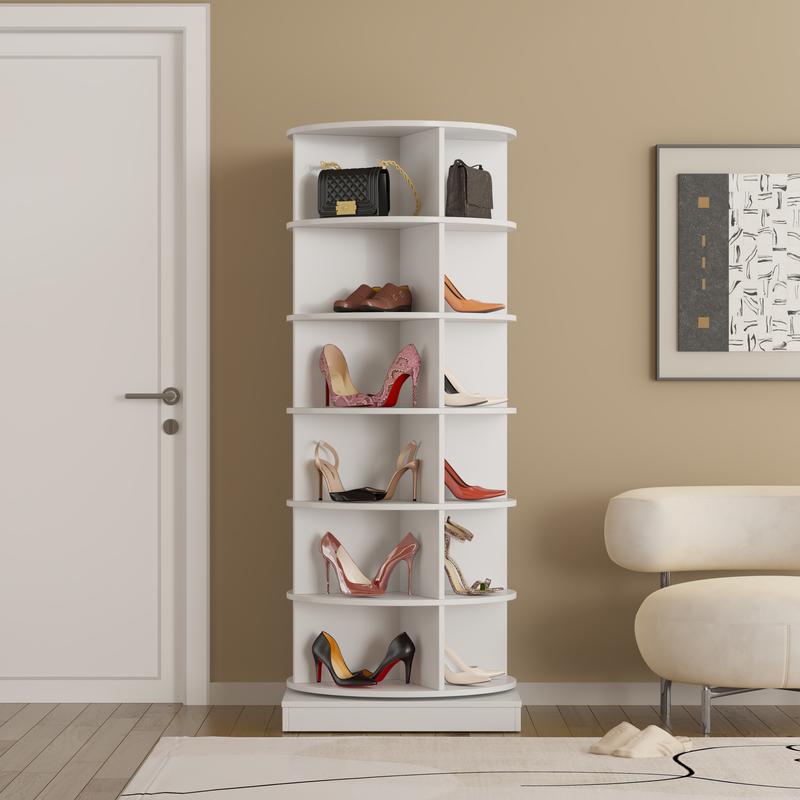 6 Tiers Revolving Free Standing Shoe Storage Organizer,360° Wood  Rotating Shoe Rack,Storage Rack Cabinet Tower for Entryway Living Room Hallway,Bedroom/Living room Furniture,Indoor Furniture