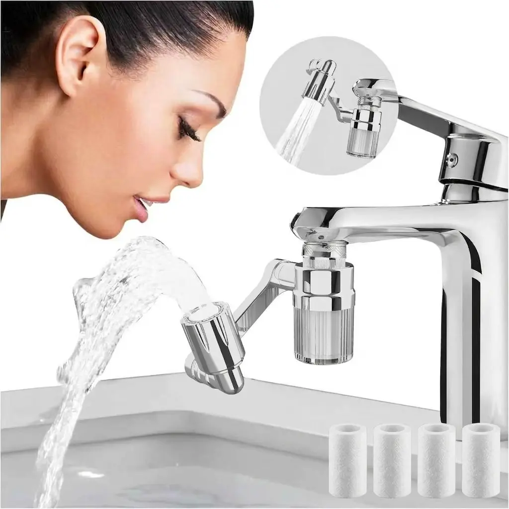 1440° Rotatable Faucet Aerator Extension - Upgraded Faucet Water Filter, 2-Mode Splash-Free, All-Angle Control, Micron Filtration for Kitchen Bathroom Sink, Hair Washing, Facial Care, Filter Water, Rotatable Faucet Extender