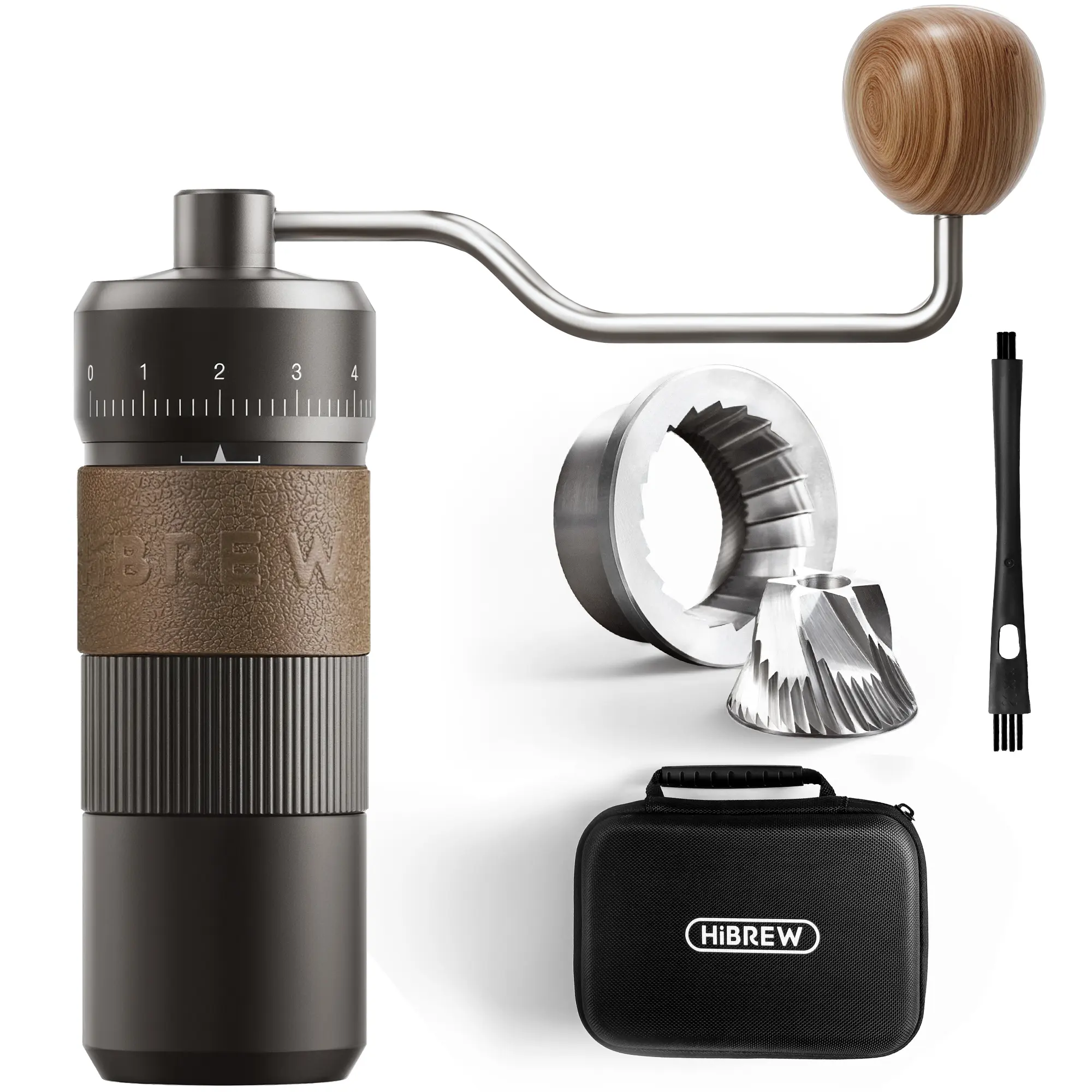 HiBREW G4B Manual Coffee Grinder - Aluminum Conical Burr Mill with External Adjustable Dial, Numerical Settings, 22g Capacity & Travel Case, Coarse to Fine Grind for Espresso Pour Over, Easy to Use Coffee Grinders Kitchen Accessory