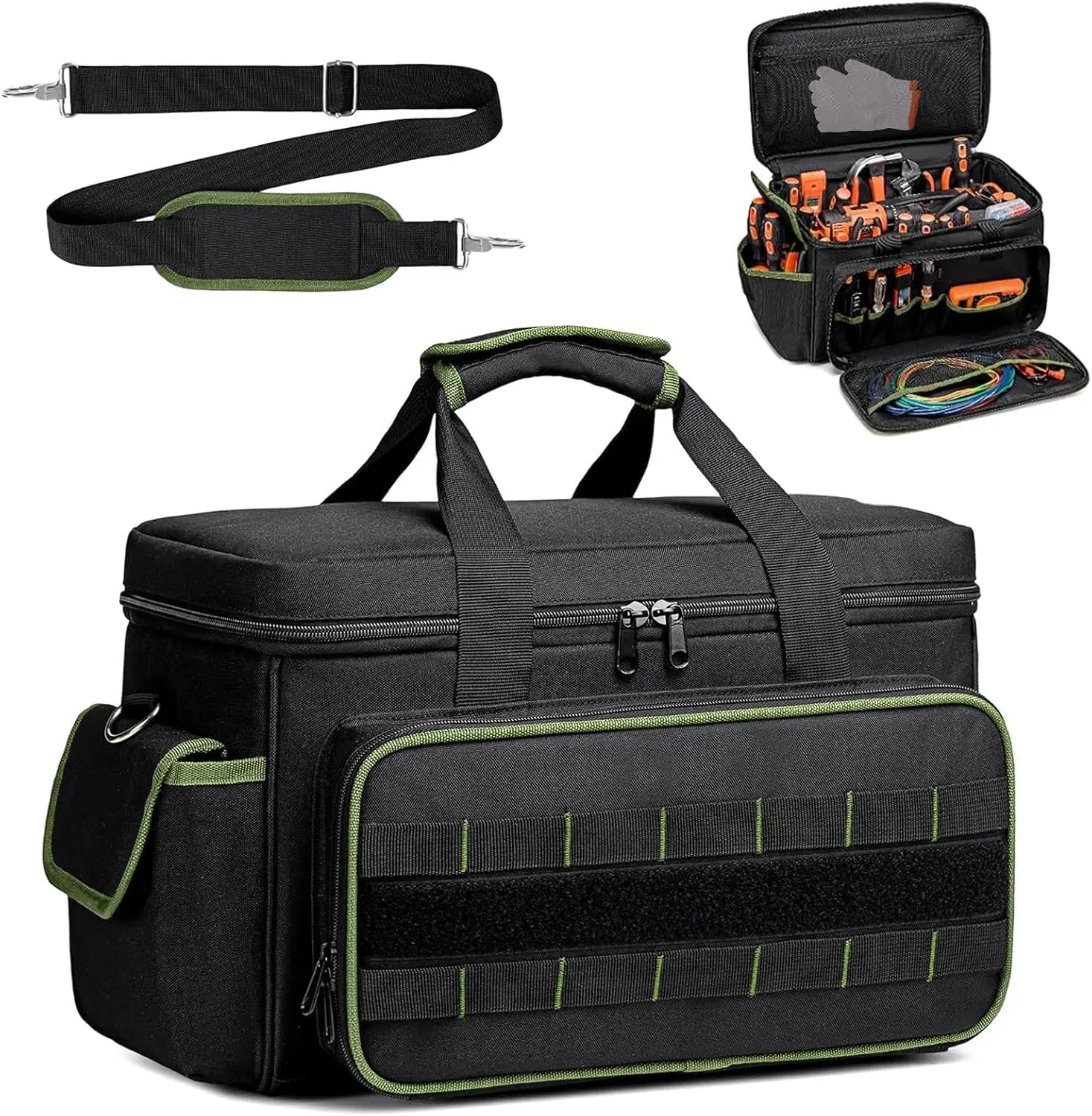 17 Inch Tool Bag for Men, Multi-Pocket Oxford Tool Tote with Padded Handle and Adjustable Shoulder Strap, Durable Tool Organizer for Electrician, Mechanic, Carpenter, Handyman, Home or Jobsite