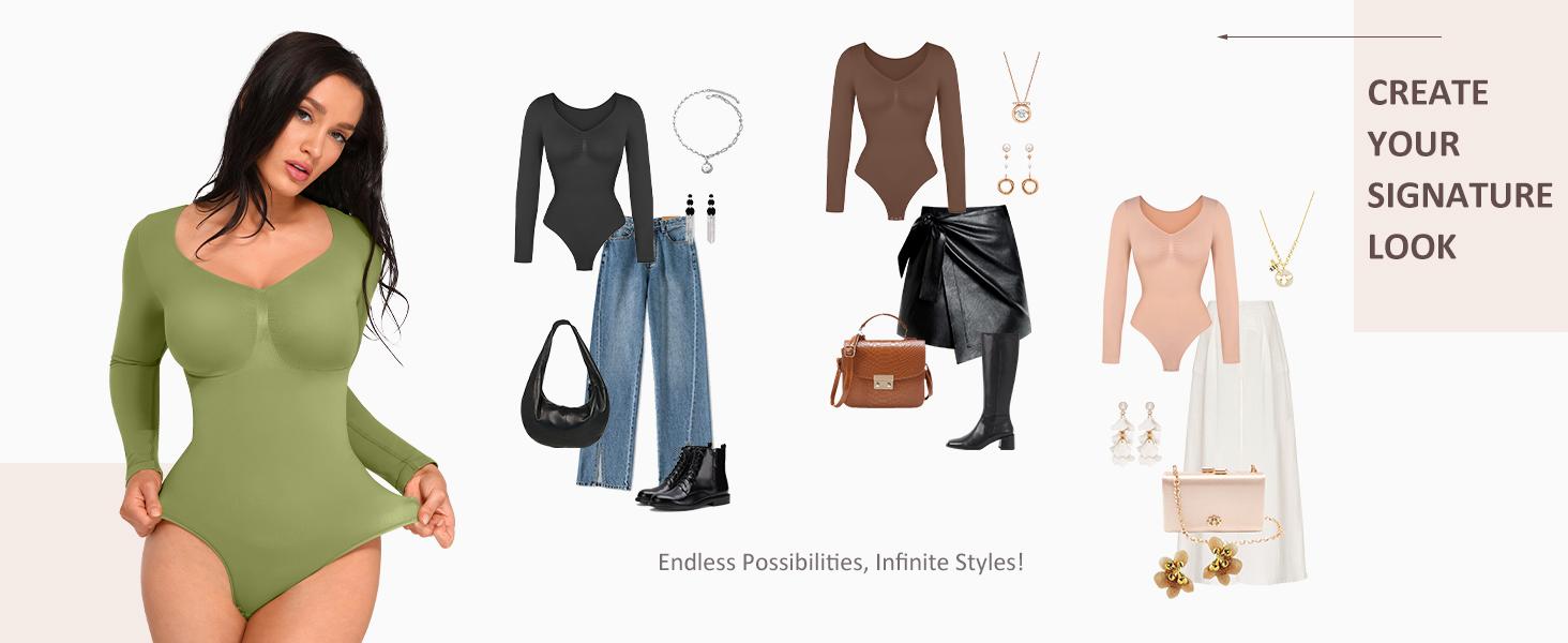 FeelinGirl Women's Seamless  Long Sleeve Thong Bodysuit for Tops and Comfortable for  Lady  Soft   Womenswear  live stream dealsforyoudays