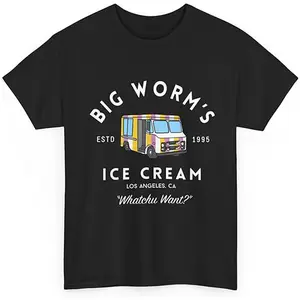 Cotton Short Sleeve Tee Big Worm Ice Cream Friday Movie Tee - Unisex, Stylish Letter Graphic T-Shirt Comfort Fabric