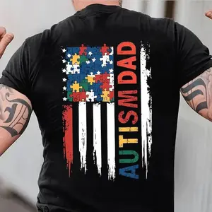 Autism Dad American Flag Shirt, Autism Awareness Gift, Autism Warrior Shirt, Gift For Dad, Fathers Day Tee,Autism Dad Hero,4th Of July Shirt