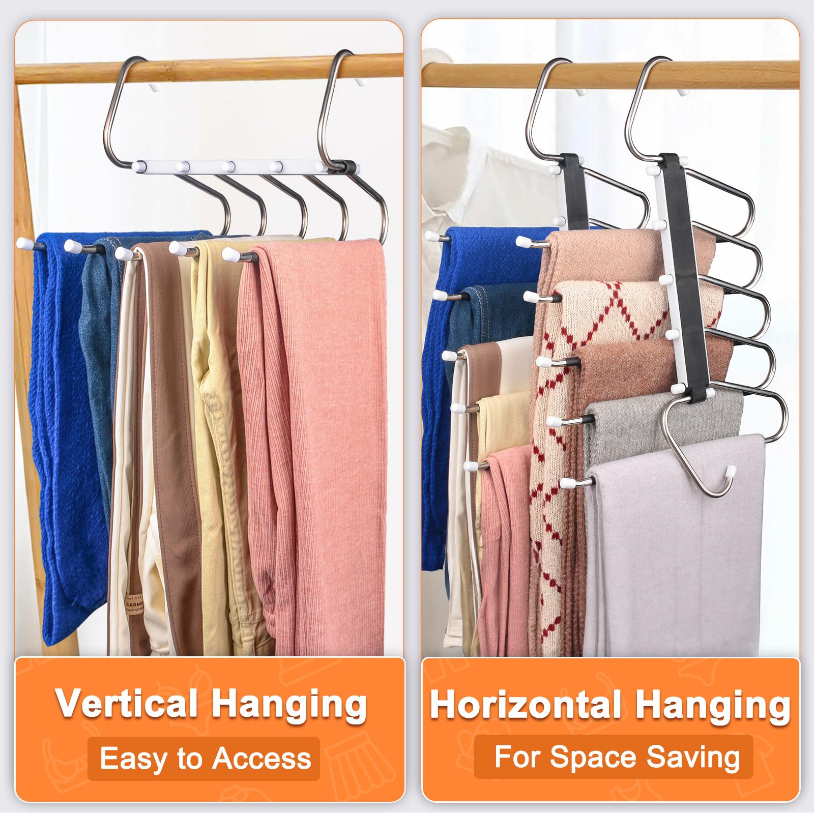 Folding trouser hanger, space-saving, 5-layer design, non-slip hanger, suitable for wardrobe organization and home storage.