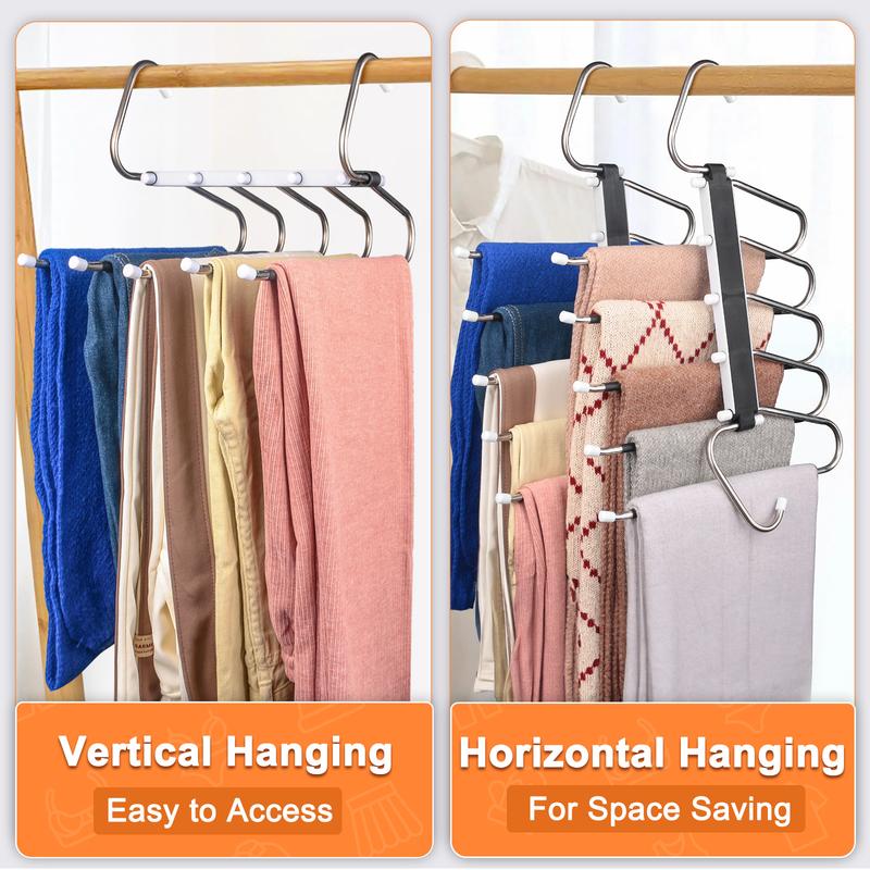 2 Pack Pants Hangers Space Saving Clothes Hanging 5 Layers, Non Slip Clothes Hangers for Closet Organizers and Storage Home Organization 2 Pack Pants Hangers Space Saving Clothes Hanging 5 Layers, Non Slip Clothes Hangers for Closet Organizers and Storage Home Organization