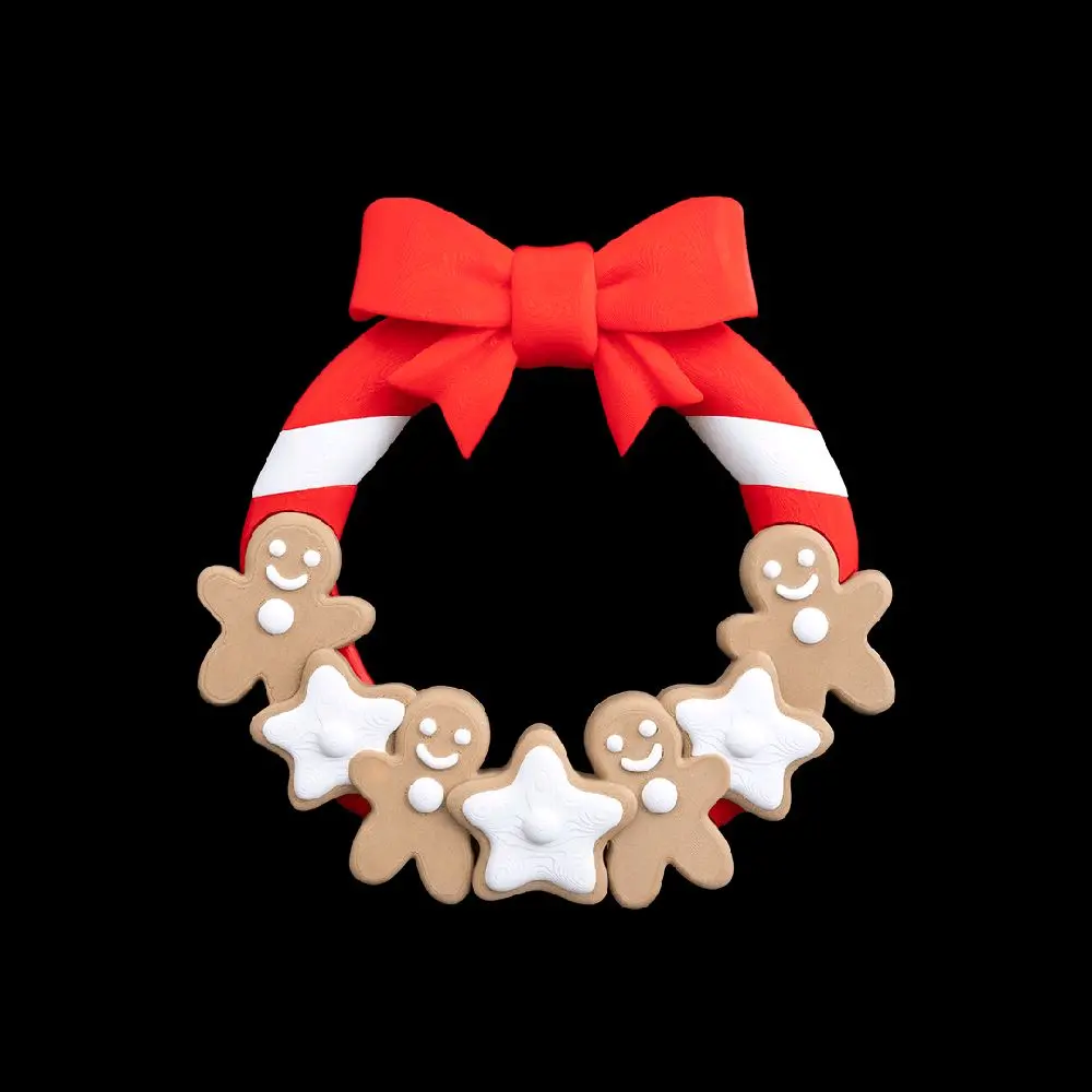 Doorlicious Wreath with Gingerbread Man and Star Ornaments and Red Bow for Festive Decoration