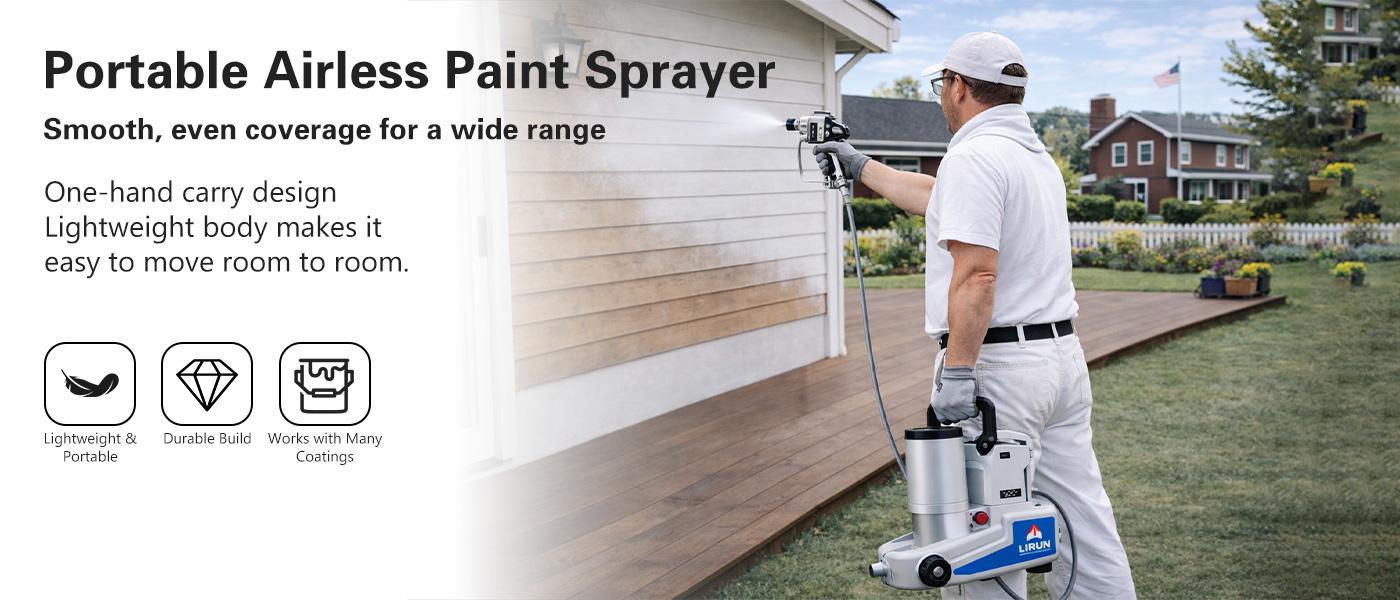 Portable Airless Paint Sprayer, 2.5 L/Min High Flow, 3 Adjustable Speeds, 2L Capacity with 5m Hose, Wall Sprayer for DIY Projects and Emulsion Paint