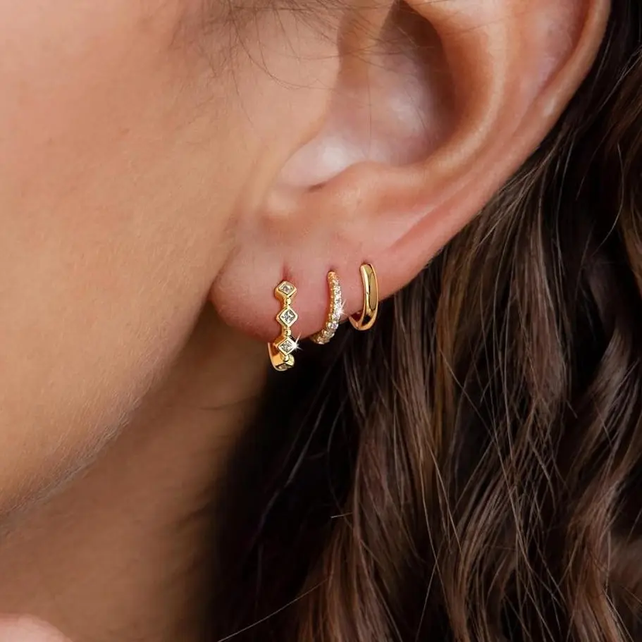 KOPERIN Hoop Earrings Set for Women, 3 Pairs 14K Gold Plated Trendy Hoops for Multiple Piercing, Small Dainty Cubic Zirconia Diamond Earrings, Hypoallergenic Jewelry Gifts