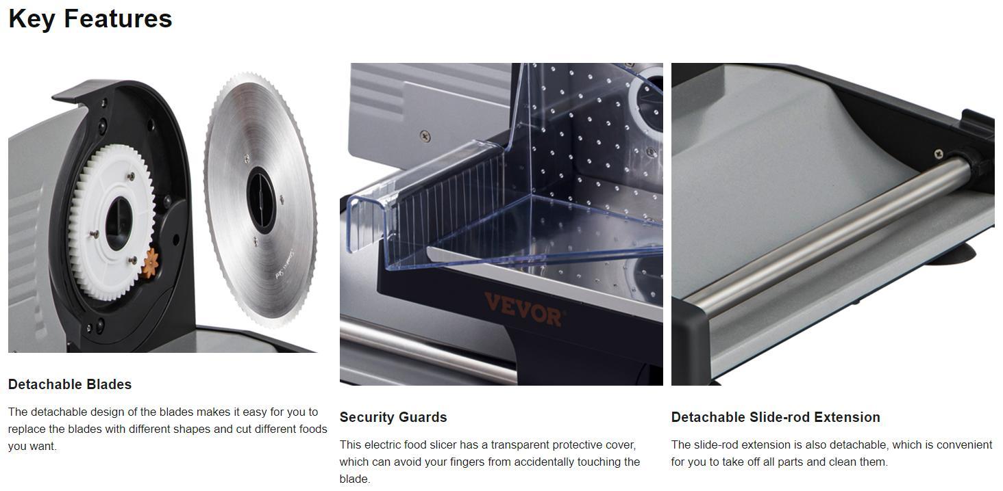 VEVOR Meat Slicer, TikTokShopBlackFriday, 200W Electric Deli Slicer, with Two 7.5" Stainless Steel Removable Blade, 0-15mm Adjustable Thickness for Home Use, Food Slicer Machine for Meat Cheese Bread