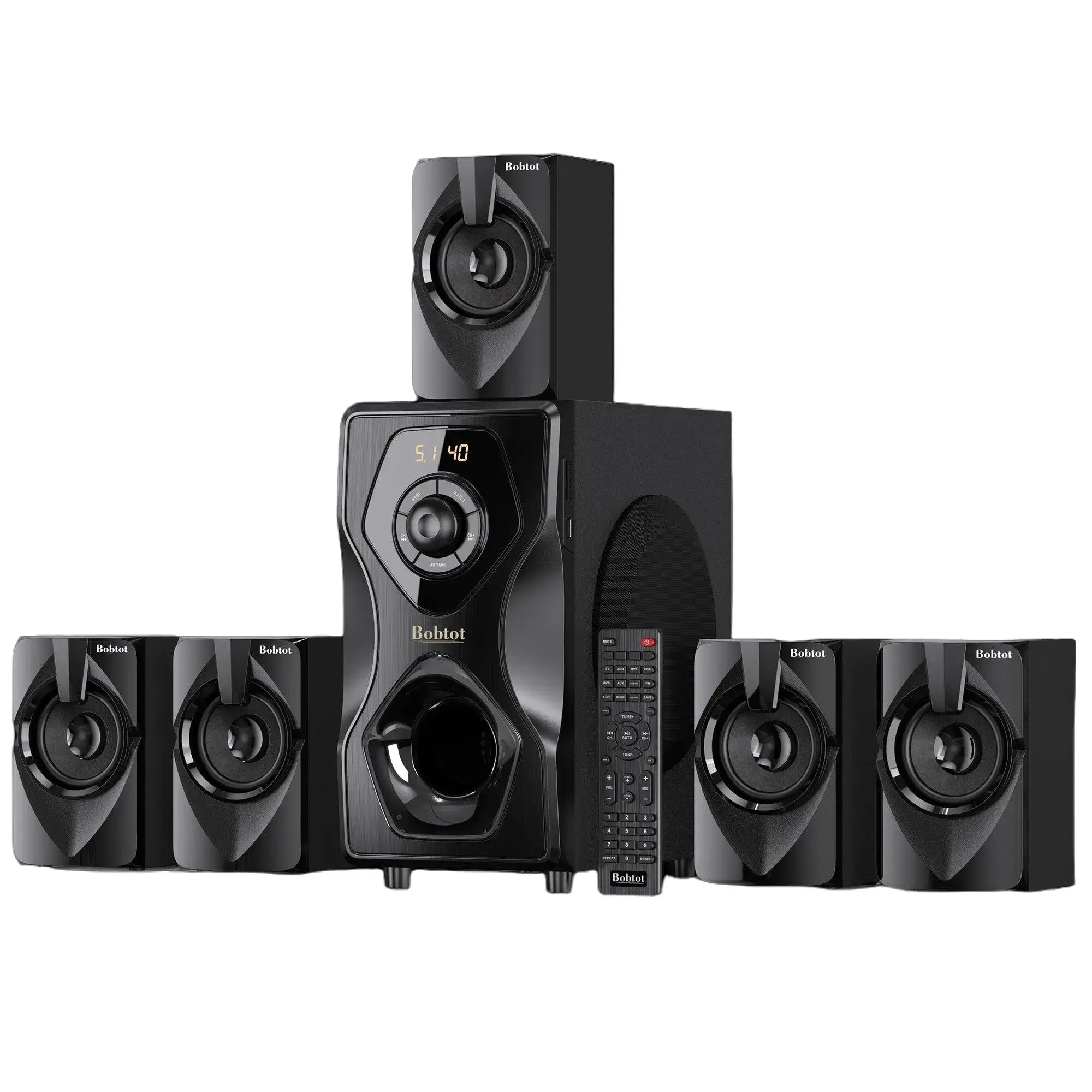 Bobtot B48S 5.1 Surround Sound Home Theater Sound System - 700W Amplifier, Remote Control, Digital Display, Satellite Speakers, Stereo/5.1 Channel Audio Entertainment Solution