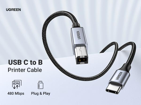 UGREEN USB B to USB C 6.6 FT Printer Cable, Nylon USB B to C Cord for MacBook Pro/Air, MIDI Cable Compatible with Yamaha Piano Keyboard, DAC, DJ Controller for iPad