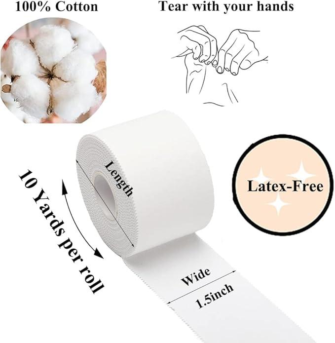 Athletic Tape,5 Pack White Sports Tape,Very Strong No Sticky Residue Wrist Ankle Tape for Gymnastics Boxing Lacrosse Climbing Hockey Bat