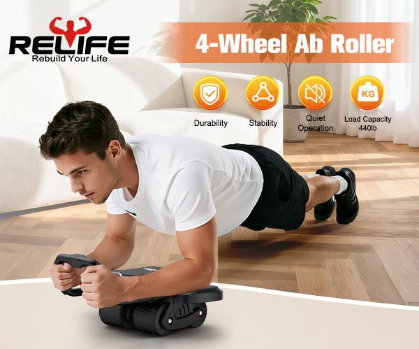 Relife Sports Ab Roller Wheel with Knee Mat & Timer, Automatic Rebound, Dual Wheel Design, Anti-Slip Materials, Safe Control, Excellent Workmanship, No Noise, Perfect for Workout