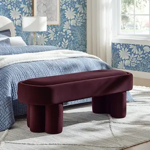 Mossi Oval Performance Velvet Accent Bench in Mulberry