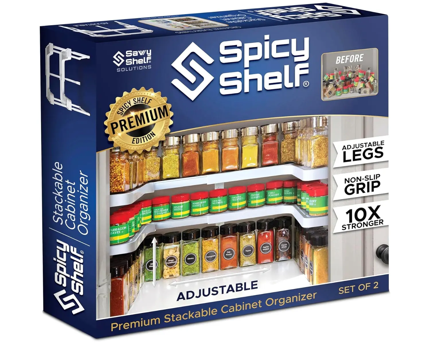 Spicy Shelf Premium 2-Tier Expandable Adjustable Storage Organizer - Home Accessories, Multi-Shelf Racks & Displays for Cabinet, Pantry (Fits Spices, Pills, Supplements; BOX COLOR MAY VARY), Multi-Shelf Organizer Racks & Displays