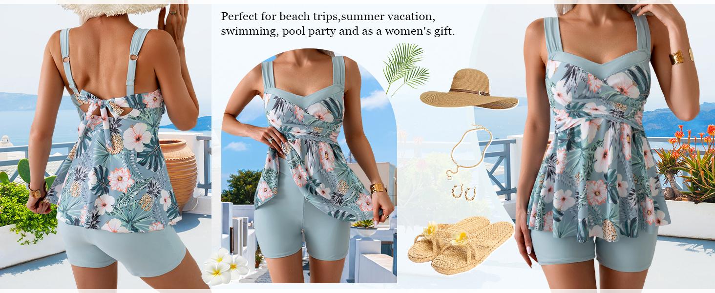 B2prity Tankini Swimsuits for Women Tummy Control Two Piece Modest Bathing Suits Floral Skirt Top with Boyshorts B2prity Tankini Swimsuits for Women Tummy Control Two Piece Modest Bathing Suits Floral Skirt Top with Boyshorts