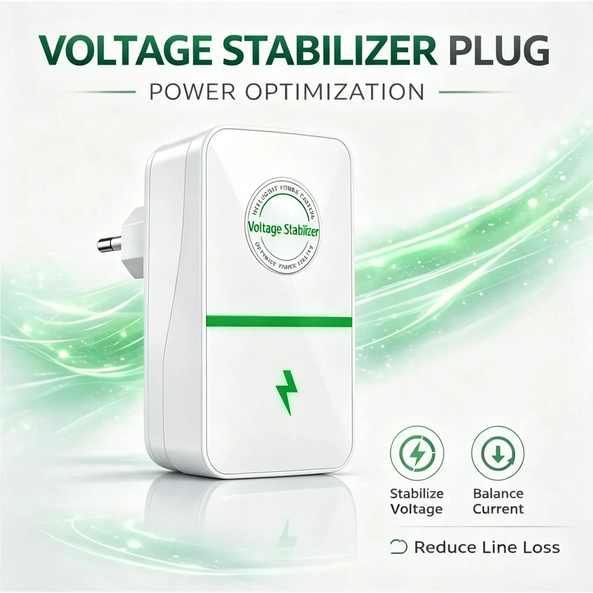2026 Updated Smart Energy Saver Plug - Stop W Power Factor Saver, Plug-In Voltage Stabilizer with Surge & Flame Retardant Protection for Home & Office Appliances