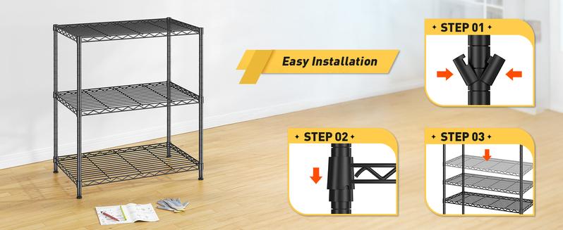 Raybee 3-Tier Adjustable Metal Wire Storage Shelves,Corner Shelf Storage Shelving Organizer Units for Kitchen & Garage,23.6''L×13.8''W×30''H,Standing Shelf Units