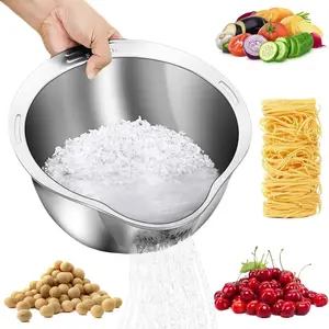 Stainless Steel Rice Washing Drain Basket, 1 Count Multipurpose Kitchen Food Strainer Basket with Side Drain, Kitchen Utensils & Gadgets