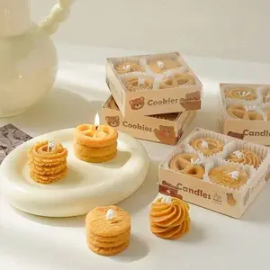 4-Piece Realistic Cookie-Shaped Scented Candles Gift Box Coffee Milk Soy Wax Fragrance Set for Home Decor Cozy Charm Room Accent Decoration