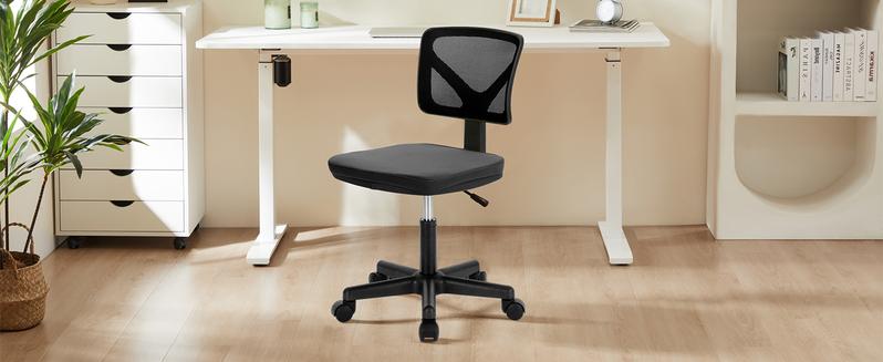 Armless Mesh Office Desk Chair, Ergonomic Computer Desk Chair, No Armrest Small Mid Back Executive Task Chair with Lumbar Support and Swivel Rolling