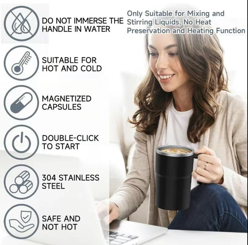 13 oz automatic stirring coffee mug with smart temperature measurement, magnetic self-stirring design, USB rechargeable portable electric stirrer, suitable for coffee, drinks, hot chocolate, and fitness protein shakes; ideal as a holiday gift